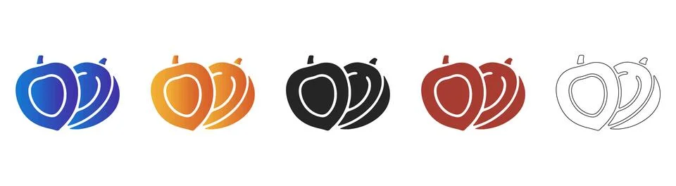 Fresh peach fruit icon in various styles Illustration