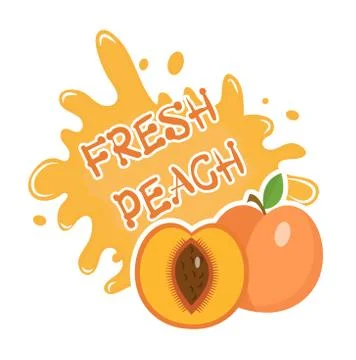 Fresh Peach splash icon, logo, sticker. Fruit splashing isolated on white Stock Illustration