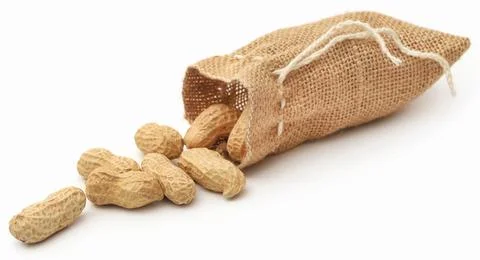 Fresh Peanuts in sack Stock Photos