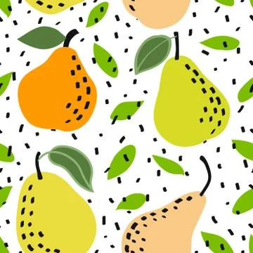 Fresh pear fruit seamless pattern, abstract repeated background. Fruits desig Stock Illustration