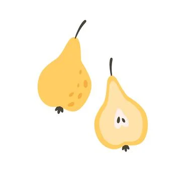 Fresh pear with half pear. Summer fruit. Healthy food. Vector illustration Stock Illustration