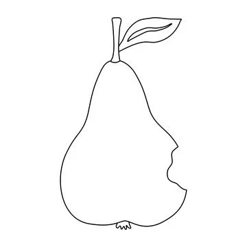 Fresh pear with leaf, nibbled from one side, doodle style flat vector outline Stock Illustration