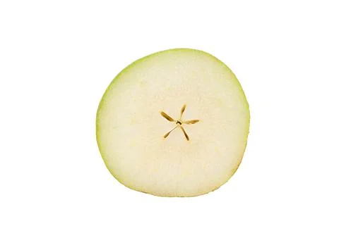 Fresh pear slice isolated on white background highlighting its natural text.. Stock Photos