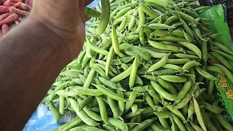 Fresh peas falling hands super slow motion 1000fps Stock Footage 265537206