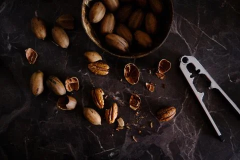 Fresh Pecan Nuts with husks Stock Photos