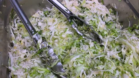 Fresh pickled tomatoes salad, cabbage salad and red onion  Stock Footage 335272432