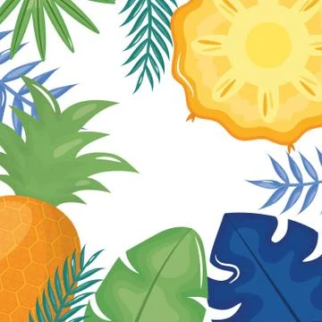 Fresh pineapple fruit and leafs palm frame 스톡 일러스트