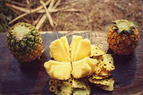 Fresh Pineapple fruit slice with copy space with nature background (2) Stock Photos