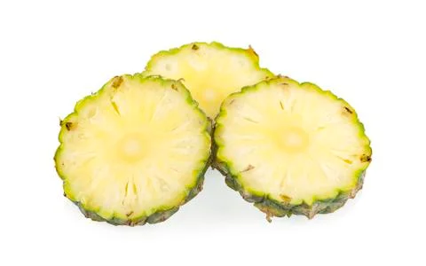 Fresh pineapple fruit slice an isolated on white background with clipping pat Stock Photos