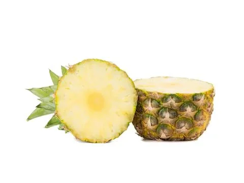 Fresh pineapple half and slice on white background 写真素材