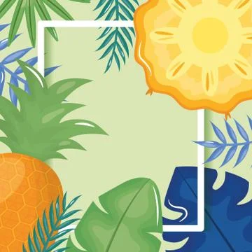 Fresh pineapple with leafs palm frame 스톡 일러스트