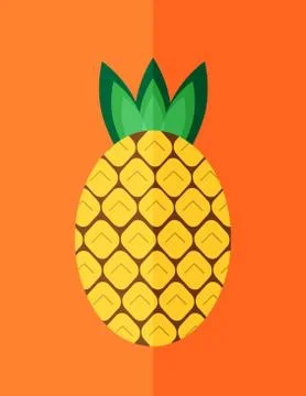 A fresh pineapple on orange background flat design - 3D Illustration Stock Illustration