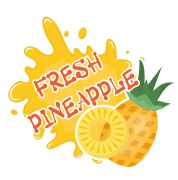 Fresh pineapple splash icon, logo, sticker. Fruit splashing isolated on white Stock Illustration