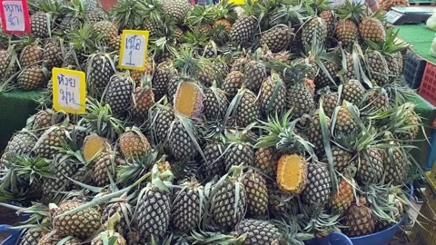 Fresh Pineapple Thai Fruit Open Street Market Display Outdoor Vendor Bangkok Видео 222027320