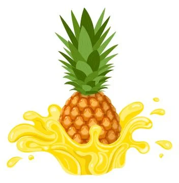 Fresh pineapple yellow juice splash burst isolated on white background. Summe Stock Illustration