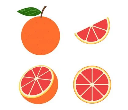 Fresh pink grapefruit vector set isolated on white background - Vector illust Stock Illustration