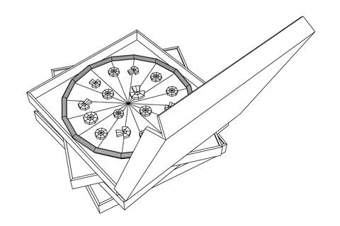 Fresh pizza in box. Wireframe vector Illustrazione stock