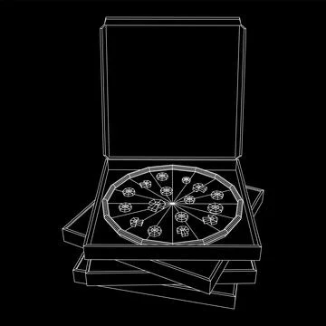 Fresh pizza in box. Wireframe vector 스톡 일러스트