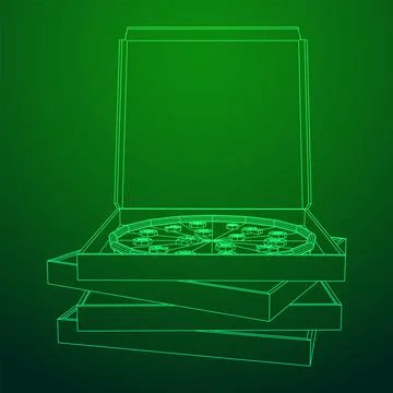 Fresh pizza in box. Wireframe vector 스톡 일러스트