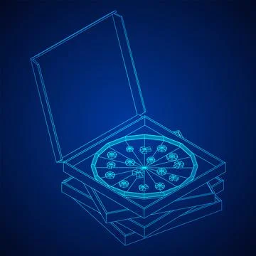Fresh pizza in box. Wireframe vector Ilustración de archivo