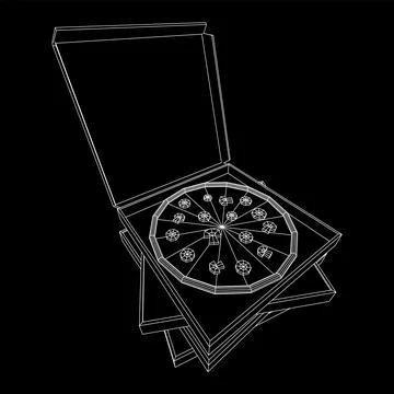 Fresh pizza in box. Wireframe vector Stock Illustration
