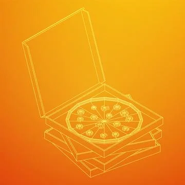 Fresh pizza in box. Wireframe vector Stock Illustration