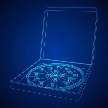 Fresh pizza in box. Wireframe vector 스톡 일러스트