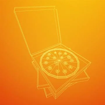 Fresh pizza in box. Wireframe vector Stock Illustration