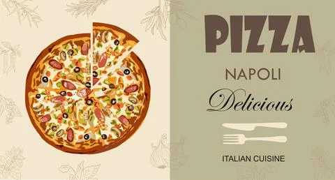 Fresh pizza vector illustration template for menu. Stock Illustration