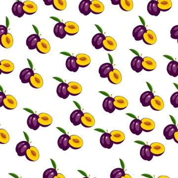 Fresh plum and slice Stock Illustration