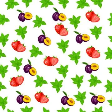 Fresh plum and slice Stock Illustration
