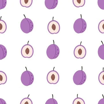 Fresh plum seamless pattern. Summer fruit Иллюстрация