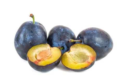 Fresh plums isolated on white background Stock Photos
