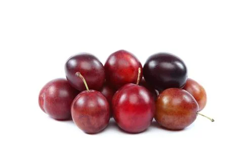 Fresh plums on white background. Foto stock