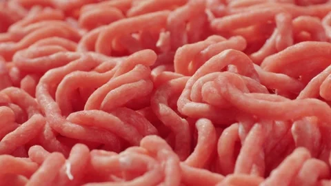 Fresh pork and beef minced meat macro close up. Chicken turkey mix burger meat. Видео 240645295