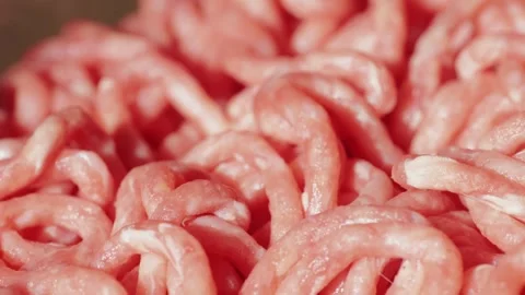 Fresh pork and beef minced meat macro close up. Chicken turkey mix burger meat. 스톡 동영상 257089632