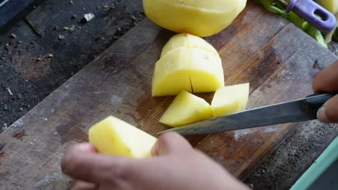 Fresh Potato Slicing Stock Footage 332603869