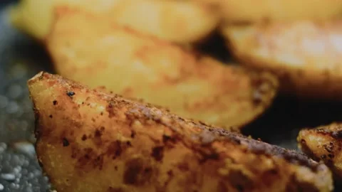 Fresh precise culinary view: showing the plated potato side dish Stock Footage 342197366