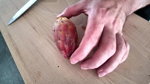 Fresh prickly pear fruit presented in kitchen Stock Footage 345081279