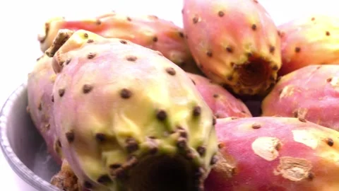 Fresh prickly pear fruit rotating for food presentation Stock Footage 345081239