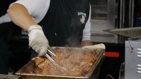 Fresh Pulled Pork Served at County Fair Stock Footage 92760553