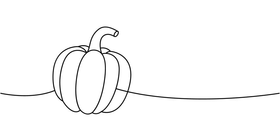 Fresh pumpkin one line continuous drawing. Organic vegetable. Vector Stock Illustration