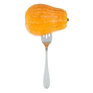 Fresh pumpkin or squash on fork, 3D rendering 스톡 일러스트