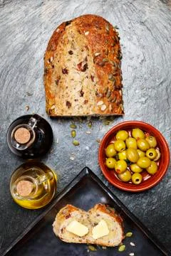 Fresh pumpkin seed bread Stock Photos