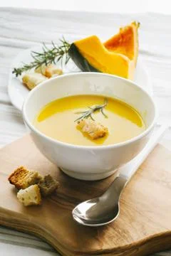 Fresh pumpkin soup Stock Photos