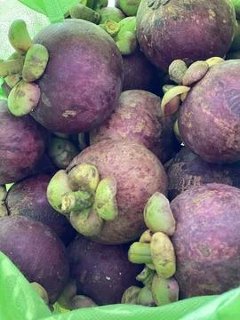 Fresh Purple Mangosteen Fruit Stack Stock Photos