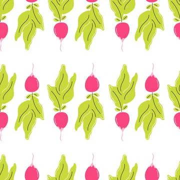 Fresh radish on a white background. Vector seamless pattern in flat style Stock Illustration