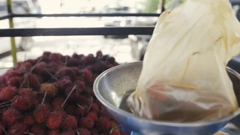 Fresh rambutan fruit, lychee fruit on market, Asia, Sri Lanka Video stock 73287456