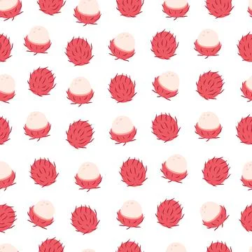 Fresh rambutan seamless pattern. Exotic and tropical fruit seamless pattern. 스톡 일러스트