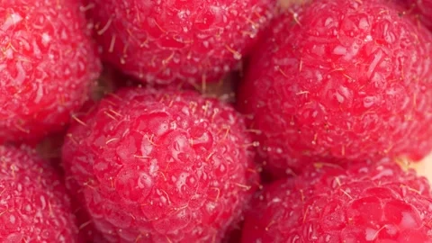 Fresh raspberries closeup view, close-up. Fresh organic ripe raspberry, macro Stock Footage 231966438